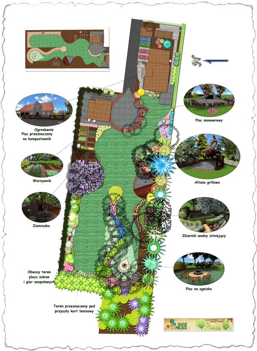 projekt zagospodarowania ogrodu - ziemianka, zbiornik wodny, plac manewrowy, plac na ognisko